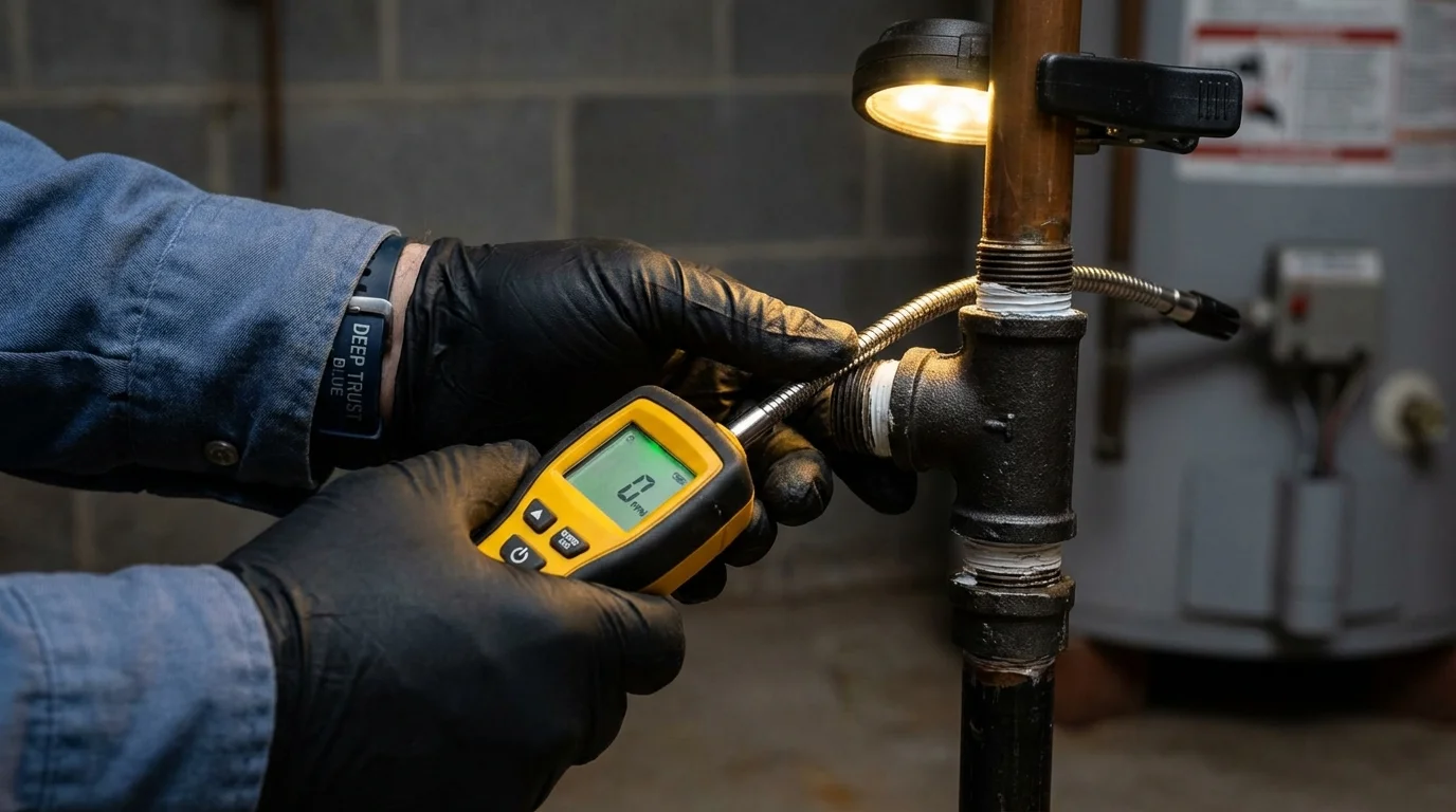 Gas leak detection with electronic sniffer by Johns Plumbing LLC in Adams