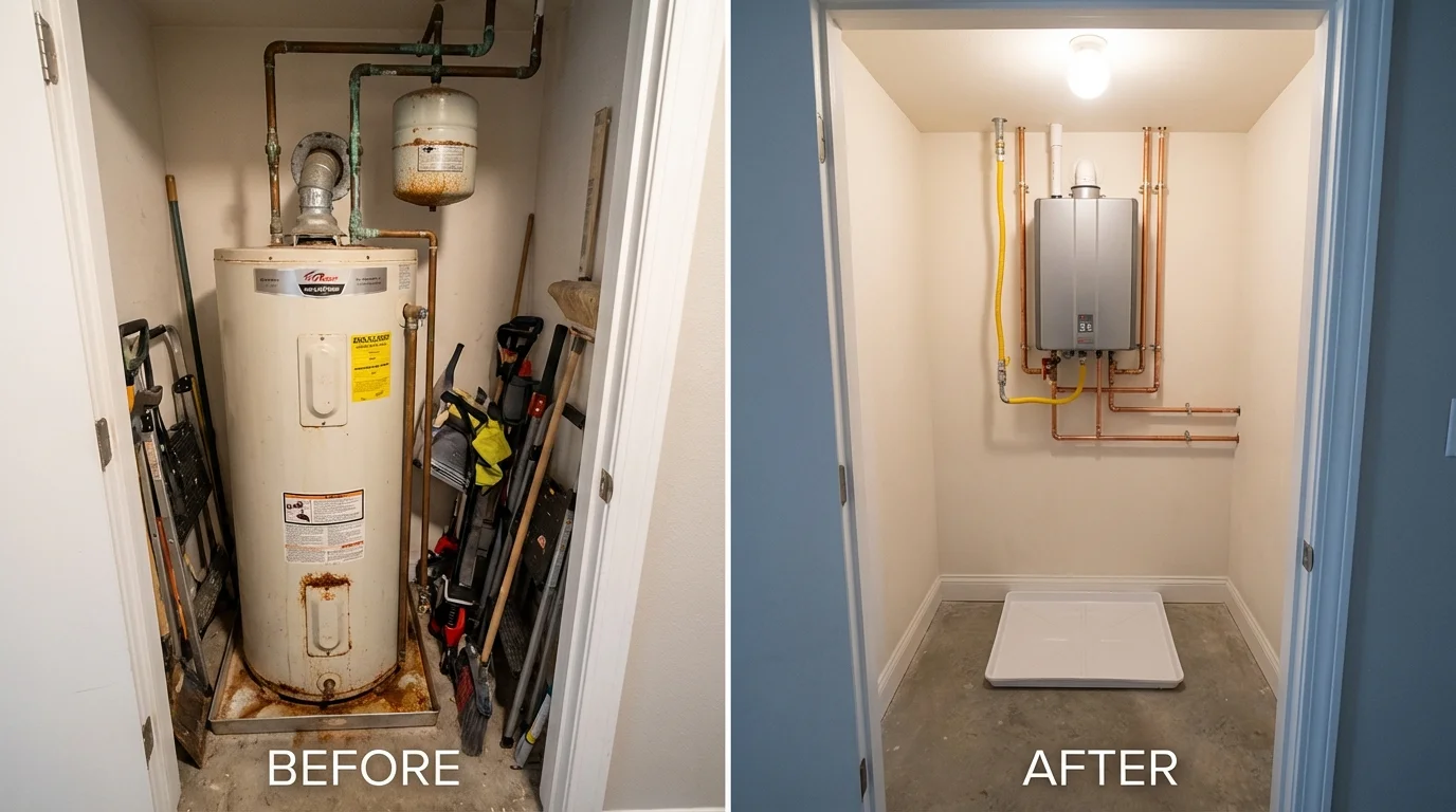 Tank water heater versus wall-mounted tankless unit comparison for Adams, MA homeowners